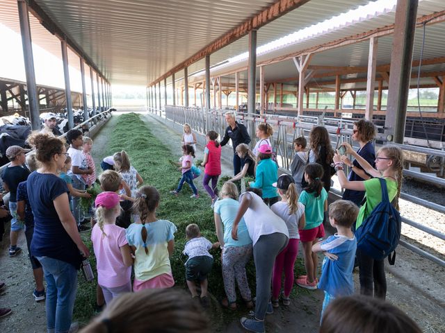 Eine Kindergruppe im Kuhstall