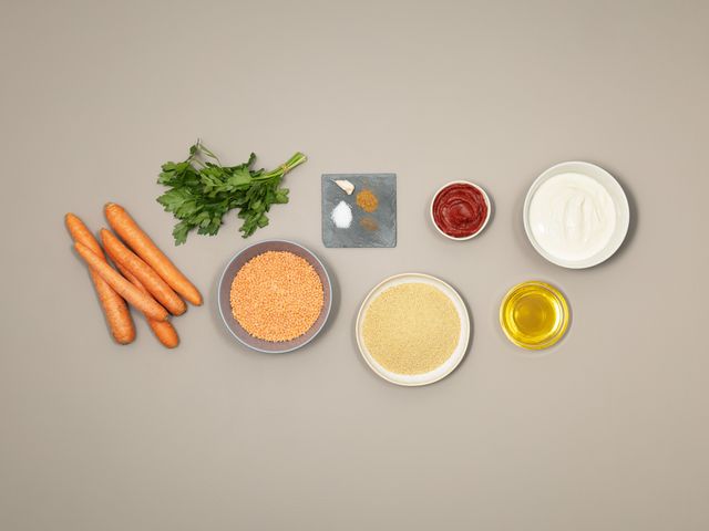 Zutaten für Linsenkroketten mit Möhrenjoghurt
