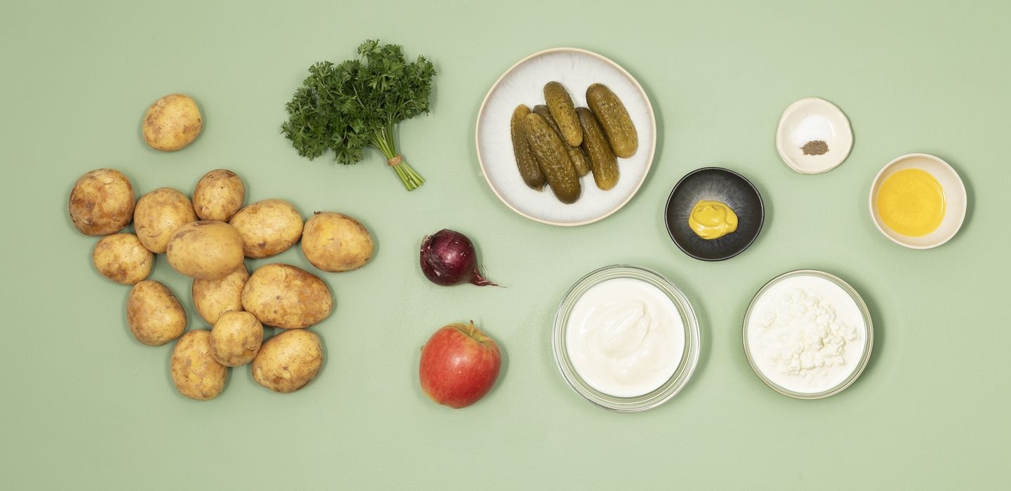 Zutaten für Kartoffelsalat mit körnigem Frischkäse