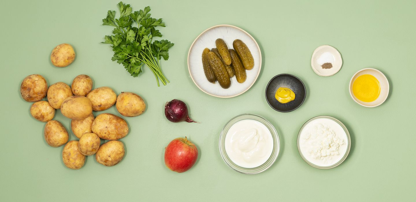 Zutaten für Kartoffelsalat mit körnigem Frischkäse