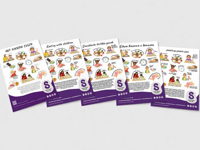 Das Poster "Mit Kindern essen" in 5 Sprachen
